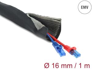 DeLOCK EMV Abschirmgeflechtschlauch mit Klettverschluss hitzebeständig 1 m x 16 mm schwarz