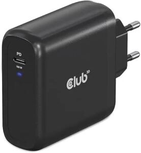 CLUB3D Reiseladegerät 100 Watt GAN-Technologie, USB-IF TID-zertifiziert, Einzelanschluss USB Typ-C, Power Delivery (PD) 3.0-Unterstützung