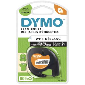 DYMO Original LetraTag Bügeletiketten | schwarz auf weiß | 12 mm x 2 m | Stoffetikettenband für LetraTag-Beschriftungsgerät