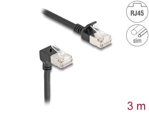DELOCK RJ45 Netzwerkkabel Cat.6A S/FTP Slim 90°unten 3m schw