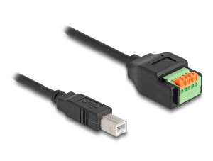 DeLOCK USB 2.0 Kabel Typ-B Stecker zu Terminalblock Adapter mit Drucktaster 15 cm