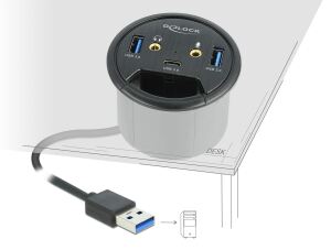 DeLOCK 3 Port Tisch-Hub 1 x USB Type-C und 2 x USB Typ-A + HD-Audio Ports