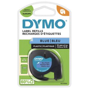 DYMO Original LetraTag Etikettenband | schwarz auf blau | 12 mm x 4 m | selbstklebendes Kunststoffetiketten | für LetraTag-Beschriftungsgerät