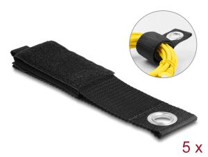 DeLOCK Strapazierfähiger Klettgurt mit Befestigungsöse L 435 x B 50 mm schwarz 5 Stück