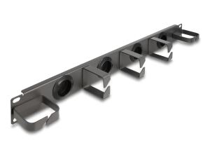 DeLOCK 19″ Kabelmanagement Rangierpanel mit 4 Gummi Kabeldurchführungen und 5 Metall Bügeln 1 HE dunkelgrau