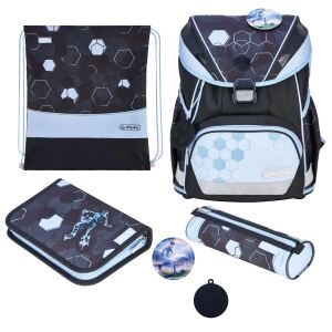 Herlitz UltraLight XL Plus Cyber Soccer Schulranzen-Set Junge Polyester Blau, Dunkelblau