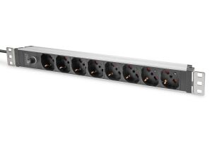Digitus Steckdosenleiste mit Aluminiumprofil und Vorsicherung, 8-fach Italienische Ausgang, 2 m Zuleitung IEC C14 Stecker
