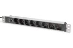 Digitus Steckdosenleiste mit Aluminiumprofil und Vorsicherung, 8-fach Italienische Ausgang, 2 m Zuleitung IEC C14 Stecker