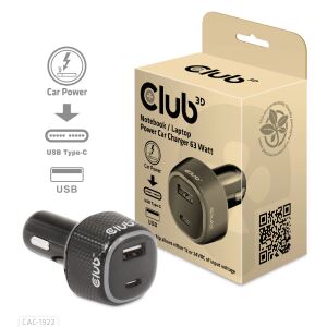 CLUB3D CAC-1922 Ladegerät für Mobilgeräte Laptop Schwarz Zigarettenanzünder Auto