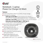 CLUB3D CAC-1922 Ladegerät für Mobilgeräte Laptop Schwarz Zigarettenanzünder Auto