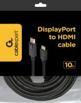 Gembird CC-DP-HDMI-10M Videokabel-Adapter HDMI Typ A (Standard) DisplayPort Schwarz