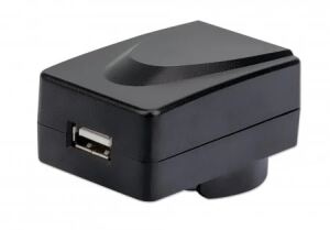 Manhattan USB-Ladegerät und Reiseadapter, Geeignet für Europa, UK, USA und Australien, ein USB-A-Ladeport lädt mit bis zu 1 A, schwarz