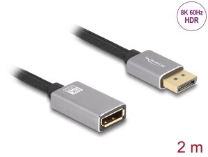 DeLOCK DisplayPort Verlängerungskabel 8K 60 Hz 2 m grau Metall ohne Einrastfunktion