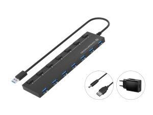 Conceptronic HUBBIES19BP 7-Port-USB 3.0-Hub mit Netzteil, 90 cm Kabel, einzelner Netzschalter, USB 3.2 Gen 1