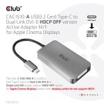 CLUB3D USB3.2 Gen1 Type-C to Dual Link DVI-D HDCP OFF version Active Adapter M/F for Apple Cinema Displays