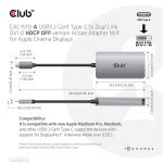 CLUB3D USB3.2 Gen1 Type-C to Dual Link DVI-D HDCP OFF version Active Adapter M/F for Apple Cinema Displays