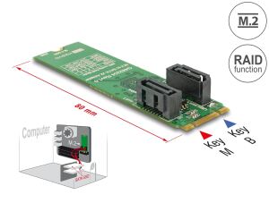 DELOCK Konverter M.2 B+M Stecker -> 2xSATA 7Pin-St. m. RAID