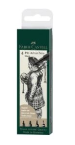 Faber-Castell Pitt Artist Pen Tuschestift, 4er Etui, schwarz