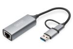 Digitus USB Typ-C™ Gigabit Ethernet Adapter 2.5G, USB-C™ + USB A (USB3.1/3.0)