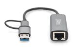 Digitus USB Typ-C™ Gigabit Ethernet Adapter 2.5G, USB-C™ + USB A (USB3.1/3.0)
