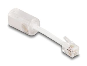 DeLOCK Telefonkabel-Verdrehschutz Adapter RJ10 Stecker zu RJ10 Buchse mit Anschlusskabel 30 mm transparent / weiß