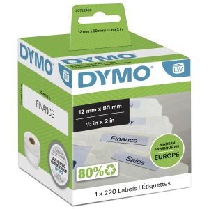 DYMO Original LabelWriter Etiketten für Hängemappen | 12 mm x 50 mm | Rolle mit 220 leicht ablösbaren Etiketten | selbstklebend | für LabelWriter Etikettendrucker und Beschriftungsgerät