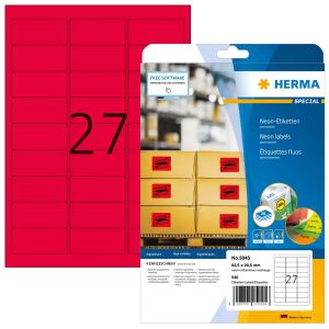 HERMA Neonetiketten A4 63.5x29.6 mm neon-rot Papier matt 540 St.