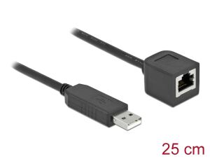 DeLOCK Serielles Anschlusskabel mit FTDI Chipsatz, USB 2.0 Typ-A Stecker zu RS-232 RJ45 Buchse 25 cm schwarz