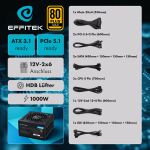 EFFITEK Netzteil 1000W Gold ATX 3.1, PCI 5.1 Modularer Kabel