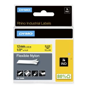 DYMO Rhino Industrie Nylonetiketten | flexibel | 12 mm x 3,5 m | schwarz auf gelbe | selbstklebendes Schriftband | fur Rhino und LabelManager Beschriftungsgerät