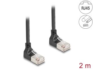 DeLOCK RJ45 Netzwerkkabel Cat.6A S/FTP Slim 90° oben / oben gewinkelt 2 m schwarz