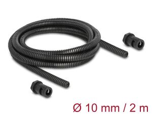 DeLOCK Kabelschutzschlauch 2 m x 10 mm mit 2 x PG7 Schlauchverschraubung Set schwarz