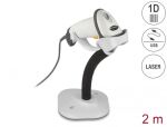 DeLOCK USB Barcode Scanner 1D mit Anschlusskabel und Halterung - Laser - hellgrau