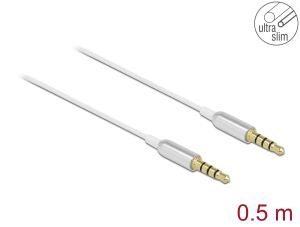 DELOCK Klinkenkabel 3,5mm 4 P St/St Ultra Slim 0,5 m weiß