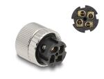 DeLOCK M12 Steckverbinder A-kodiert 4 Pin Buchse zur Montage mit Schraubanschluss 90° gewinkelt Metall