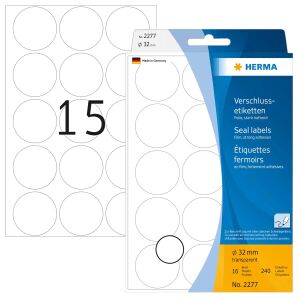 HERMA Verschlussetiketten Ø 32 mm rund transparent extrem stark haftend Folie matt 240 St.