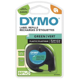 DYMO Original LetraTag Etikettenband | schwarz auf grün | 12 mm x 4 m | selbstklebendes Kunststoffetiketten | für LetraTag-Beschriftungsgerät