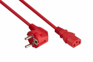 Kabelmeister Netzkabel Schutzkontakt-Stecker Typ E+F (90° gew.) an Kaltgeräte-Buchse C13, rot, 0,75mm², 0,5m