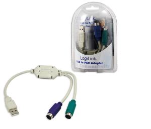 LogiLink Adapter USB - 2x PS/2 PS/2-Kabel 0,2 m 2x 6-p Mini-DIN USB A Grau