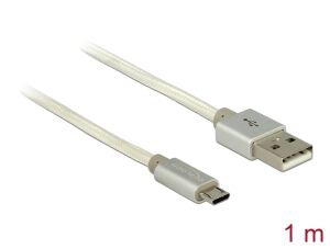 DELOCK USB Kabel A -> Micro-B St/St 1.00m weiß Textilmantel