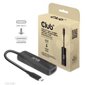 CLUB3D USB Gen2 Typ-C zu HDMI™ 8K60Hz oder 4K120Hz HDR10, DSC1.2, Power Delivery 3.0 Activ Adapter St./B.