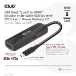 CLUB3D USB Gen2 Typ-C zu HDMI™ 8K60Hz oder 4K120Hz HDR10, DSC1.2, Power Delivery 3.0 Activ Adapter St./B.