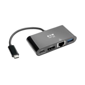 Tripp Lite U444-06N-H4GUBC USB-C Multiport Adapter – 4K HDMI, USB 3.x (5 Gbps) Nabenanschluss, GbE, 60 W PD-Aufladung, HDCP, Schwarz