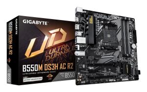 GIGABYTE B550M DS3H AC R2 Mainboard – AMD Ryzen 5000 Prozessoren, 5+3 Phasen VRM, bis zu 4733 MHz DDR4 (O.C.), 1x PCIe 4.0 + 1x PCIe 3.0 M.2, Wi-Fi 5, 1 GbE LAN, USB 3.2 Gen 1