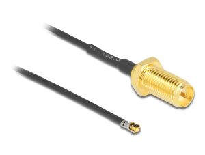 DeLOCK Antennenkabel RP-SMA Buchse zum Einbau zu I-PEX Inc., MHF® 4L LK Stecker 1.37 20 cm Gewindelänge 10 mm