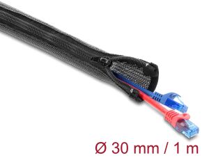 DeLOCK Geflechtschlauch mit Reißverschluss hitzebeständig 1 m x 30 mm schwarz