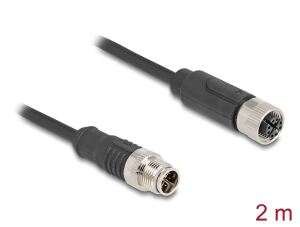 DELOCK M12 Kabel X-kodiert 8 Pin Stecker zu Buchse PVC 2 m