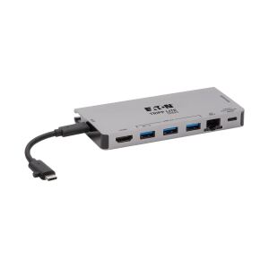 Tripp Lite U442-DOCK5D-GY USB-C Dock – 4K HDMI, USB 3.x (5 Gbps), USB-A/C Nabenanschlüsse, GbE, Speicherkarte, 100 W PD-Aufladung, abnehmbares Kabel