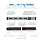 Tripp Lite U442-DOCK5D-GY USB-C Dock – 4K HDMI, USB 3.x (5 Gbps), USB-A/C Nabenanschlüsse, GbE, Speicherkarte, 100 W PD-Aufladung, abnehmbares Kabel