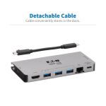Tripp Lite U442-DOCK5D-GY USB-C Dock – 4K HDMI, USB 3.x (5 Gbps), USB-A/C Nabenanschlüsse, GbE, Speicherkarte, 100 W PD-Aufladung, abnehmbares Kabel